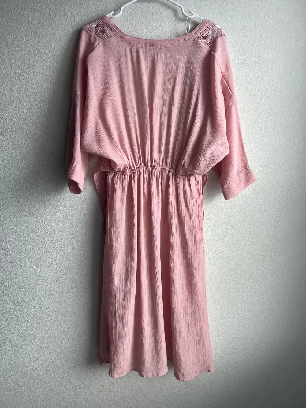 Love Tree Blush Pink Crochet Trim Kimono Duster Cardigan - Picture 6 of 10